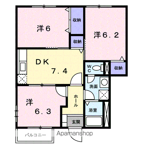 メゾン・ド・グランA(3DK/1階)の間取り写真