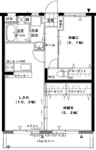 CENTER COURT(2LDK/2階)の間取り写真