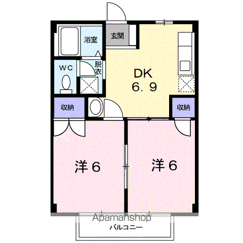 オーキッドヒル(2DK/1階)の間取り写真