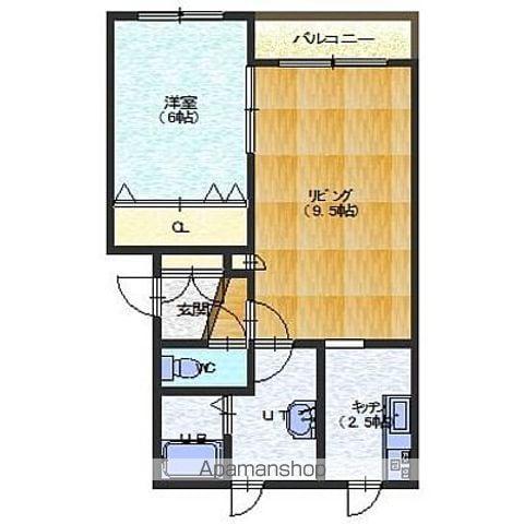 カスティーユ美原(1LDK/2階)の間取り写真