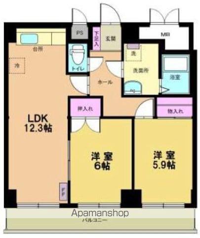 ビスタ麻生(2LDK/5階)の間取り写真