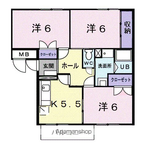 エルディム本町Ⅱ(3DK/2階)の間取り写真