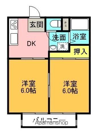 グリーンハイツ B棟(2K/2階)の間取り写真