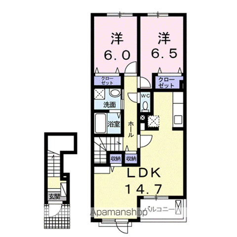 フィオーレ ピアッツァⅠ(2LDK/2階)の間取り写真