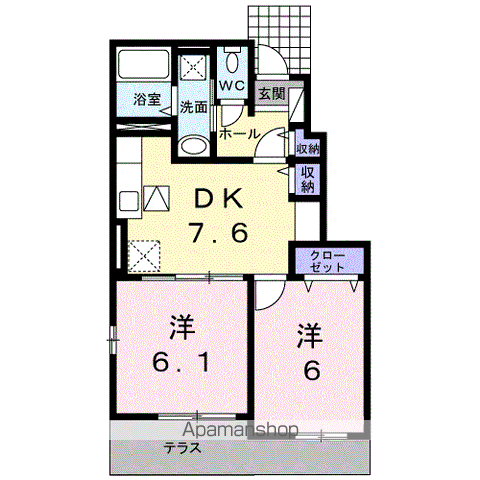 ワイズKⅡ(2DK/1階)の間取り写真