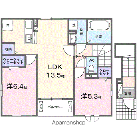 ルーチェ カルマ B(1LDK/1階)の間取り写真