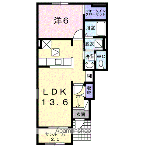 和歌山線 下井阪駅 徒歩5分 2階建 築11年(1LDK/1階)の間取り写真