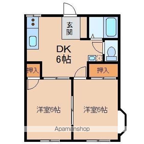 パインヒルハイツA棟(2DK/2階)の間取り写真