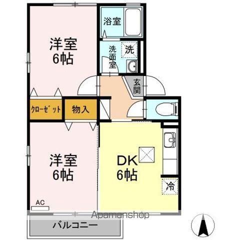 アリスB棟(2DK/1階)の間取り写真