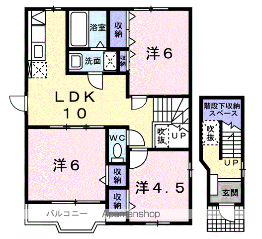 霞台ハイツB(3LDK/2階)の間取り写真