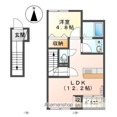 メイプル花堂北(1LDK/2階)の間取り写真