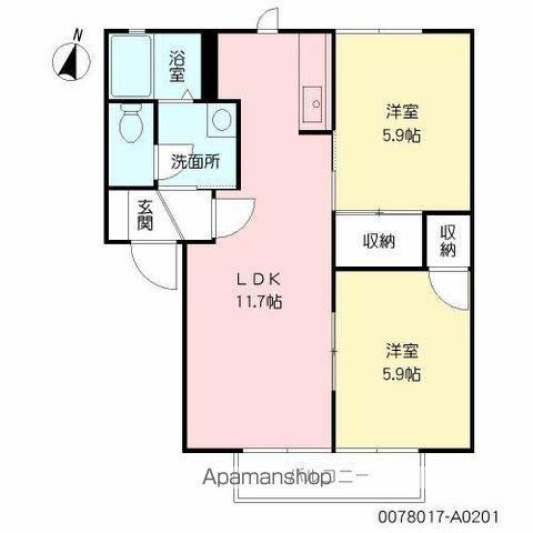 ディアス三川 A(2LDK/1階)の間取り写真