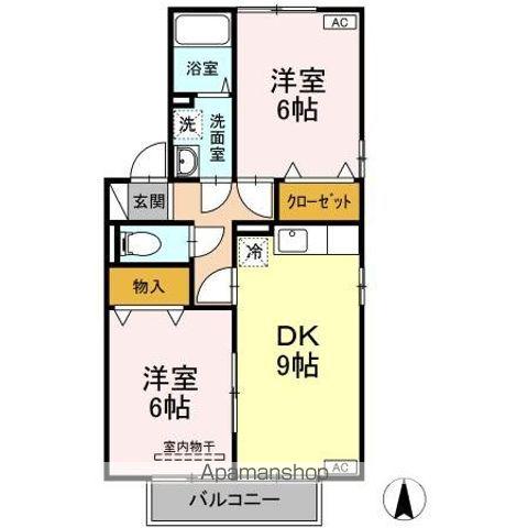 リッツハウスASUKA B棟(2DK/2階)の間取り写真