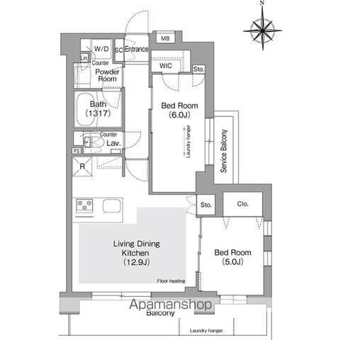 コンフォリア・リヴ文京護国寺(2LDK/B1階)の間取り写真