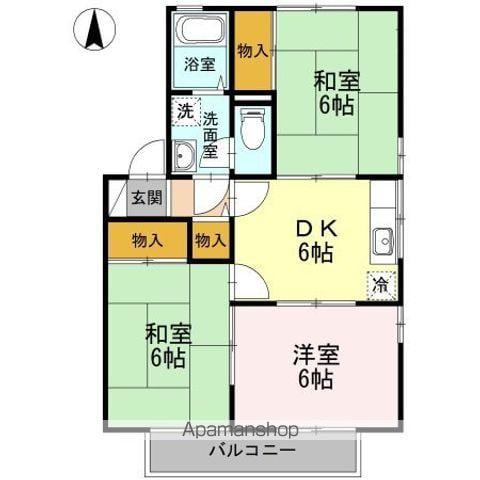 ハイカムール鴨川 B棟(3DK/1階)の間取り写真