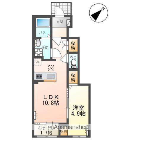 天童市東久野本2丁目アパート(1LDK/1階)の間取り写真