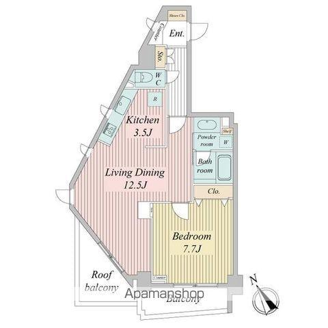 THEパームス代々木上原ヴェールテラス(1LDK/6階)の間取り写真
