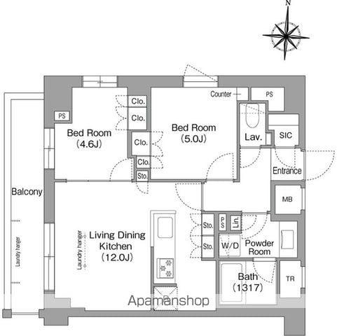 ウエリスアーバン住吉イースト(2LDK/7階)の間取り写真