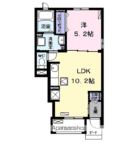 プレジールS岩塚(1LDK/1階)の間取り写真