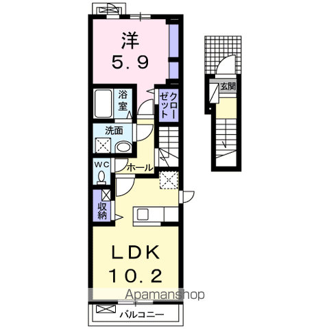 ソレイュ・メゾンⅠ(1LDK/2階)の間取り写真