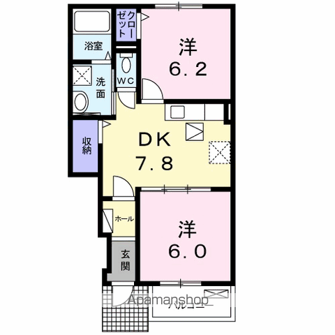 シャネル アイ(2DK/1階)の間取り写真