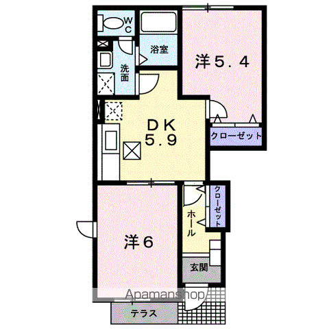 メゾンアフェゼB(2DK/1階)の間取り写真