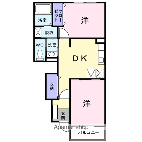 セイバリー溝辺Ⅱ(2DK/1階)の間取り写真