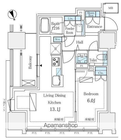 プラウド新虎通(1LDK/12階)の間取り写真