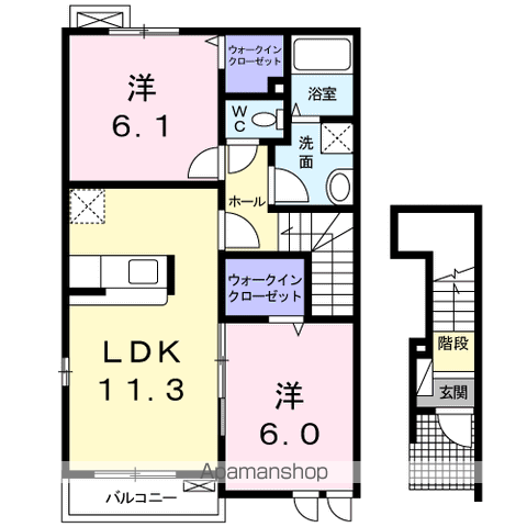 フォレストA(2LDK/2階)の間取り写真