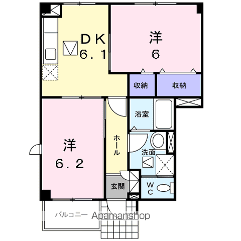 ジャルディーノC(2DK/1階)の間取り写真