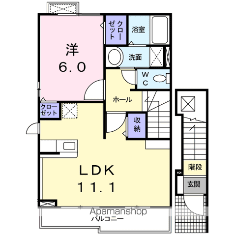 ノーブル川内Ⅲ番館(1LDK/2階)の間取り写真