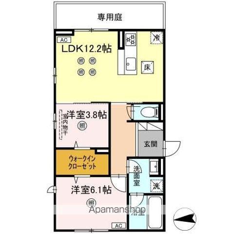 PURE WIND GARDEN B棟(2LDK/1階)の間取り写真