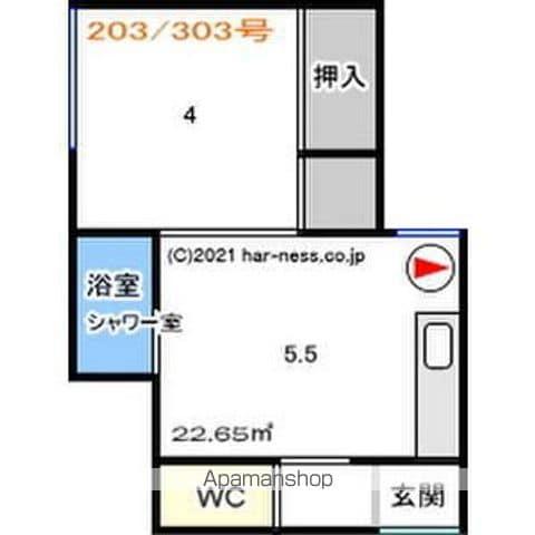 ハッピーハイツ(1DK/3階)の間取り写真