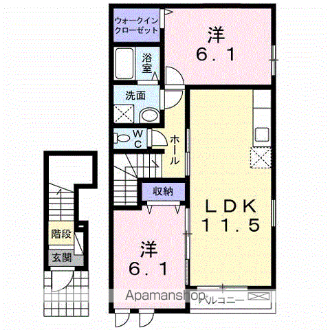 ノーブルアビタシオンD(2LDK/2階)の間取り写真