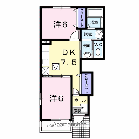 ヴィラノーヴァB(2DK/1階)の間取り写真