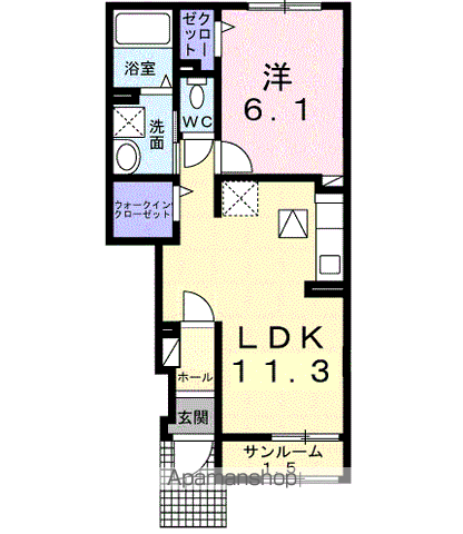 リデアル東中津A(1LDK/1階)の間取り写真