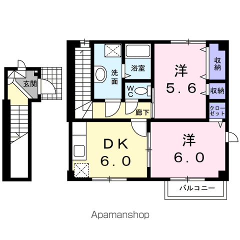 ラフィーネA(2DK/2階)の間取り写真
