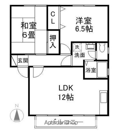 ニューハピネス宮沖B棟(2LDK/1階)の間取り写真