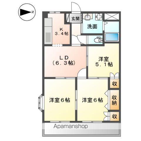 グランドール佐渡(3DK/2階)の間取り写真