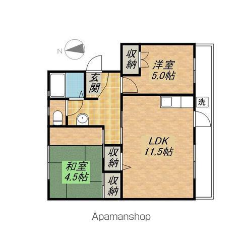 梅ヶ丘マンション(2LDK/4階)の間取り写真