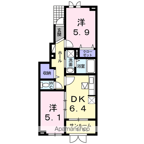 パームスB(2DK/1階)の間取り写真