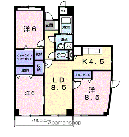 マルベル宇多津(3LDK/5階)の間取り写真