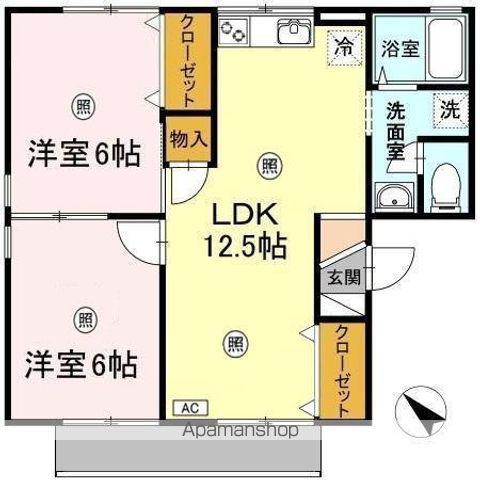 ピアニーI棟(2LDK/1階)の間取り写真