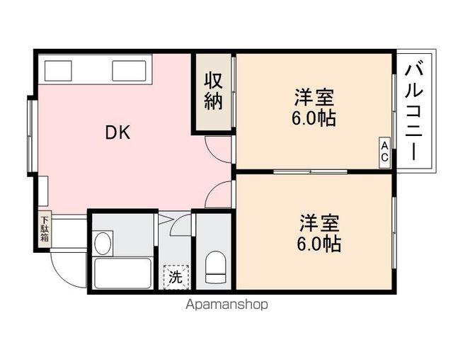 岡ノ城ハイツⅡ(2DK/2階)の間取り写真