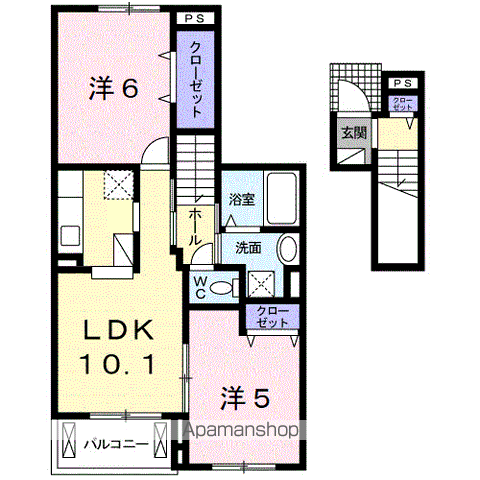 ル・リアンⅠ(2LDK/2階)の間取り写真