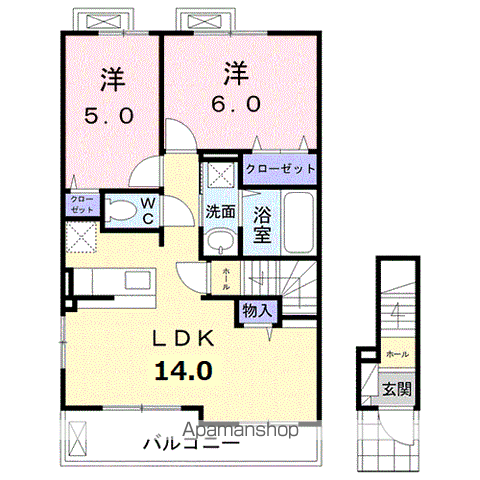 レジデンス鳥生2(2LDK/2階)の間取り写真