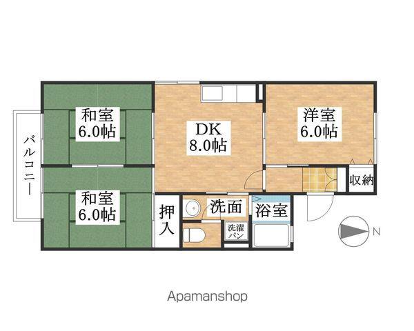 アミューズメントB棟(3DK/1階)の間取り写真