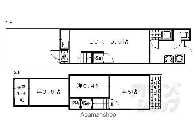 京都市東西線 椥辻駅 徒歩24分 2階建 築57年(3SLDK)の間取り写真