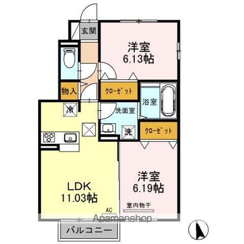 エルハーベン A(2LDK/1階)の間取り写真
