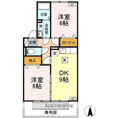 サニーハイツ B棟(2DK/1階)の間取り写真